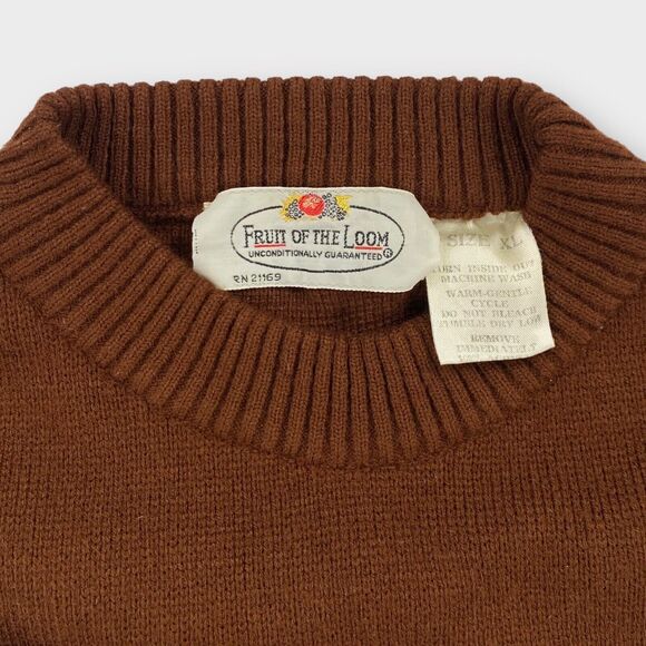 VINTAGE Fruit of the Loom Sweater Mens Extra Large Brown Fair Isle Pullover 60s - Picture 6 of 9
